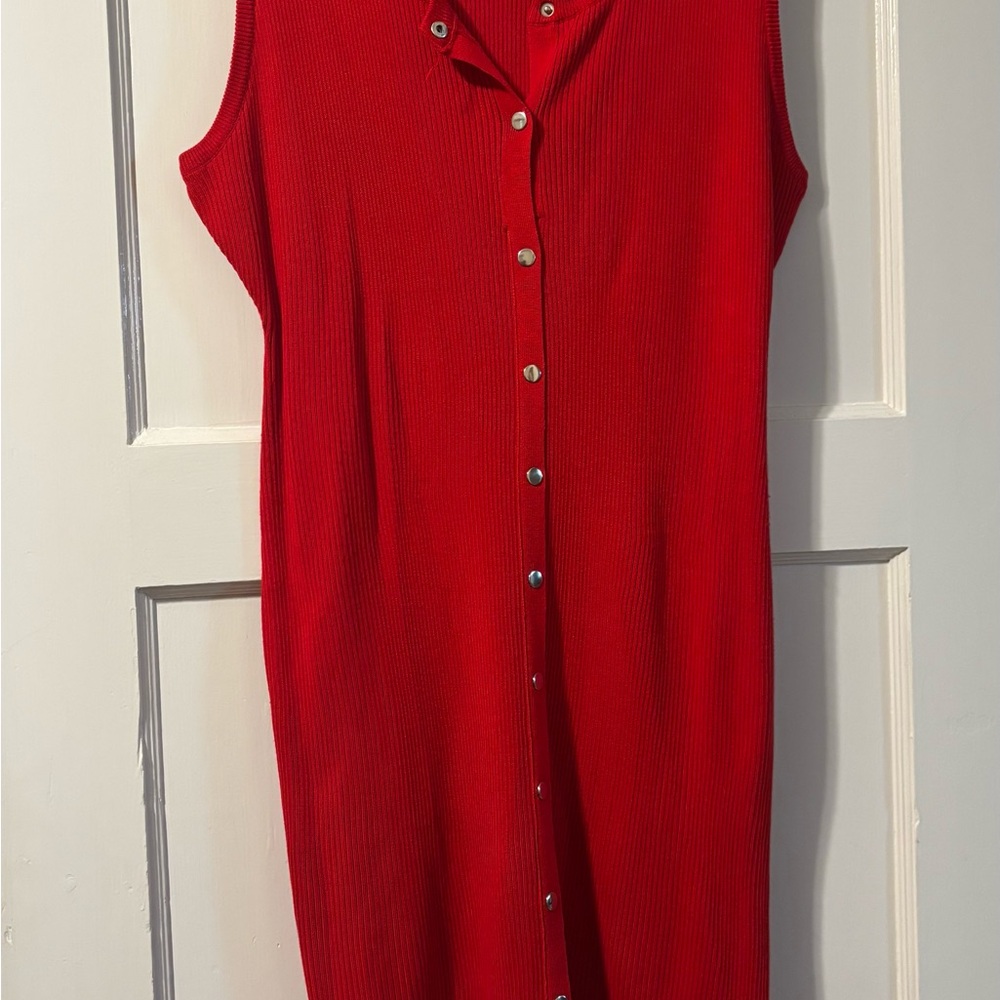 Almost Famous Red Silver Buttoned Midi Dress